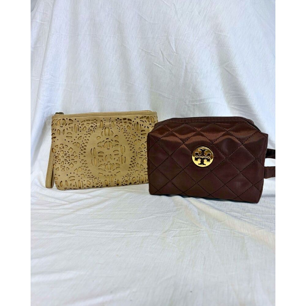Tory Burch & Simply Vera Wang Cosmetic Case + Wristlet Set - Brown/Tan
